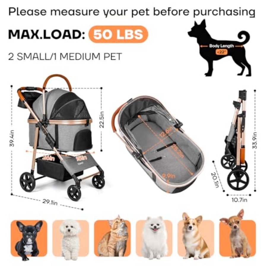 Dog Cat Stroller for Small/Med - огляд і ціна Pet Stroller Carrier
